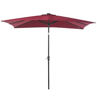 9' X 7' Backyard Deck Parasol W/ Lights, Charging Battery, & 45° Tilt, Red
