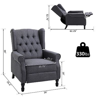 Manual Reclining Chair Vintage Tufted Back Fabric Lounger W/ Footrest, Armrest