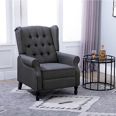 Manual Reclining Chair Vintage Tufted Back Fabric Lounger W/ Footrest, Armrest