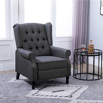 HOMCOM Fabric Upholstered Wingback Recliner Tufted Back Linen Arm Chair ...