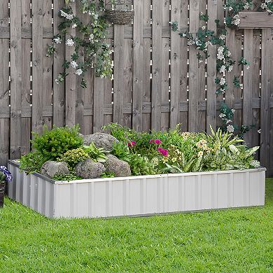 Outsunny 69'' x 36'' Metal Raised Garden Bed DIY Large Steel Planter Box No Bottom w/ A Pairs of Glove for Backyard Patio to Grow Vegetables Herbs and Flowers Grey