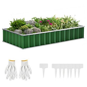 Metal Raised Garden Bed No Bottom Diy Large Steel Planter Box W/ Gloves