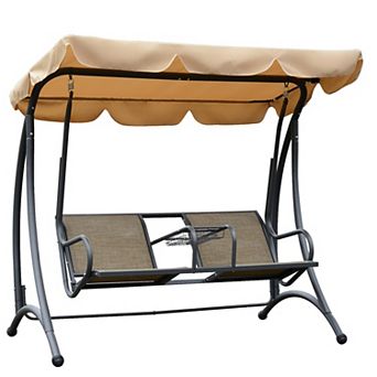 Outsunny 2 Seat Covered Outdoor Patio Swing Chair Bench With Canopy With Stand