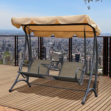 Outsunny 2 Seat Covered Outdoor Patio Swing Chair Bench With Canopy With Stand