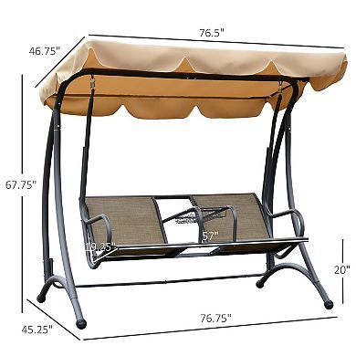 Outsunny 2 Seat Covered Outdoor Patio Swing Chair Bench With Canopy With Stand