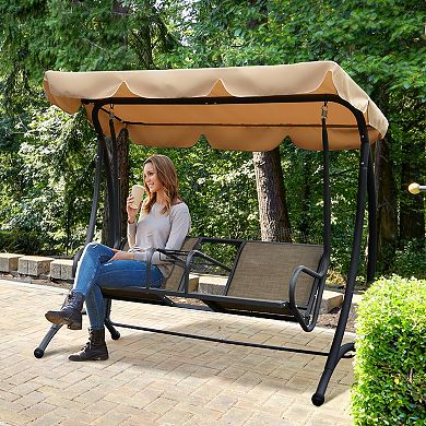 Outsunny 2 Seat Covered Outdoor Patio Swing Chair Bench With Canopy With Stand