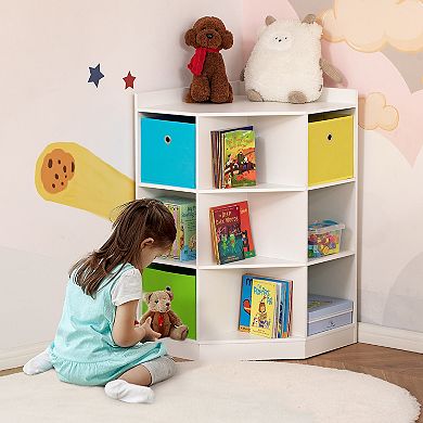 HOMCOM Wooden Kids Cabinet Freestanding Corner Storage Drawer Toys Clothes Books Organizer Dresser Children Bookcase Display Shelf Wardrobe for Bedroom with Anti toppling Hardware Drawers White