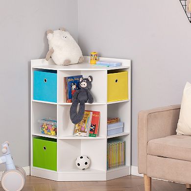 Space-efficient Kids Storage Organizer For Small Bedrooms, Corner Shelf, White