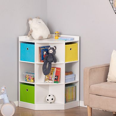 HOMCOM Wooden Kids Cabinet Freestanding Corner Storage Drawer Toys Clothes Books Organizer Dresser Children Bookcase Display Shelf Wardrobe for Bedroom with Anti toppling Hardware Drawers White