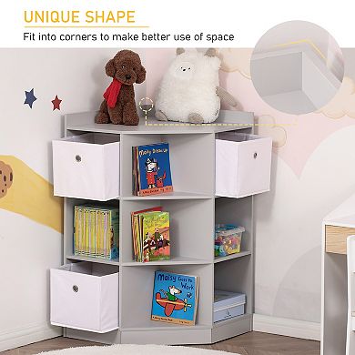 HOMCOM Wooden Kids Cabinet Freestanding Corner Storage Drawer Toys Clothes Books Organizer Dresser Children Bookcase Display Shelf Wardrobe for Bedroom with Anti toppling Hardware Drawers White