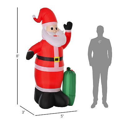 HOMCOM 8ft Christmas Inflatable Santa Claus with Toy Bag Outdoor Blow Up Yard Decoration with LED Lights Display