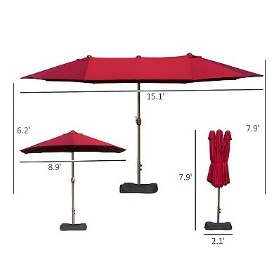 15' Outdoor Patio Umbrella Twin Canopy Sunshade Market Shade W/ Crank Beige