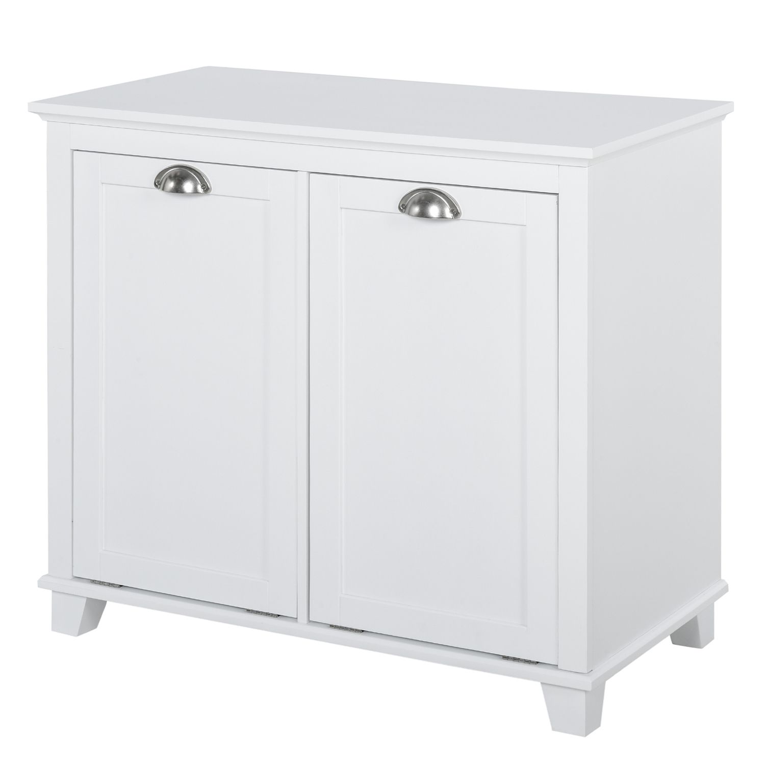 HOMCOM Wood Rolling Bathroom Side Storage Cabinet, White