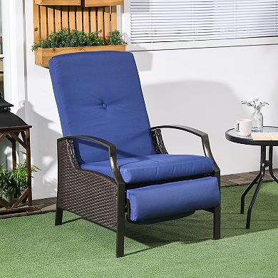 Outsunny Rattan Adjustable Recliner Chair with Hand Woven All Weather Wicker for Patio Outdoor Garden Poolside Grey