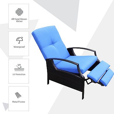 Outsunny Rattan Adjustable Recliner Chair with Hand Woven All Weather Wicker for Patio Outdoor Garden Poolside Grey