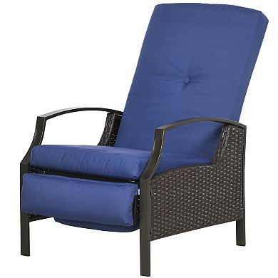 Outsunny Rattan Adjustable Recliner Chair with Hand Woven All Weather Wicker for Patio Outdoor Garden Poolside Grey