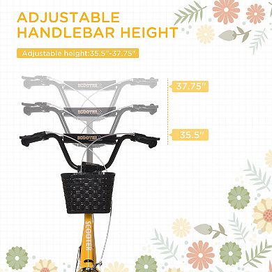 Aosom Youth Scooter Kick Scooter with Adjustable Handlebars Double Brakes 16" Inflatable Rubber Tires Basket Cupholder Mudguard Ages 5 12 years old Orange