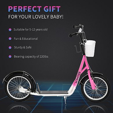 Aosom Kick Scooter Teen Ride On Children Scooter w/ Adjustable Handlebar Brakes