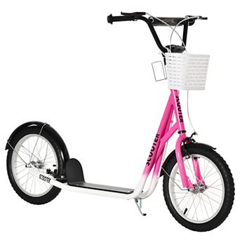 Adjustable Kick Scooter Inflatable Wheels Double Brake Storage Basket & Mudguard