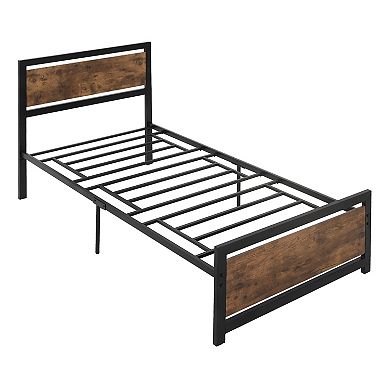 HOMCOM Single Platform Bed Frame with Headboard and Footboard Strong Metal Slat Support Solid Bedstead Base w/ Underbed Storage Space No Box Spring Needed 41'' x 76'' x 40''