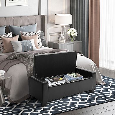 HOMCOM 51" Faux Leather Rectangular Tufted Storage Ottoman for Living Room Entryway Bedroom Cream White