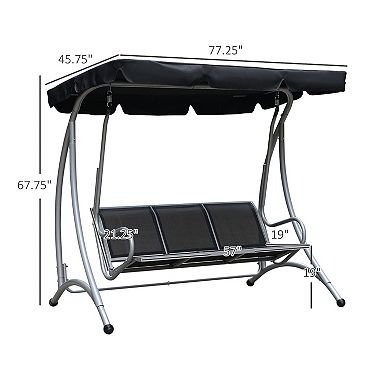 Outsunny 3 Person Patio Swing Seats with Adjustable Canopy Outdoor Swing Chair Bench for Garden Poolside Beige