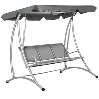 Outsunny 3 Person Patio Swing Chair with Adjustable Canopy, Gray