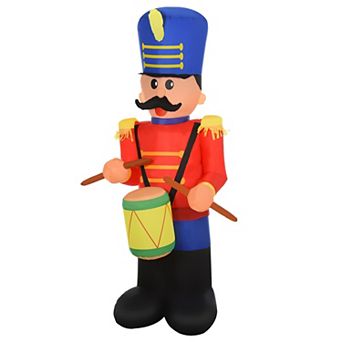 HOMCOM 8ft Christmas Inflatable Nutcracker Toy Soldier with Drum Outdoor Blow Up Yard Decoration with LED Lights Display