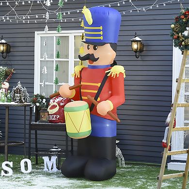 HOMCOM 8ft Christmas Inflatable Nutcracker Toy Soldier with Drum Outdoor Blow Up Yard Decoration with LED Lights Display