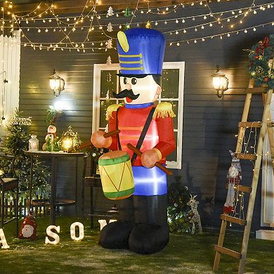 HOMCOM 8ft Christmas Inflatable Nutcracker Toy Soldier with Drum Outdoor Blow Up Yard Decoration with LED Lights Display