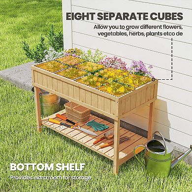 Outsunny Raised Wooden Garden Bed Grid Planter Stand with 8 Slots, Small Spaces