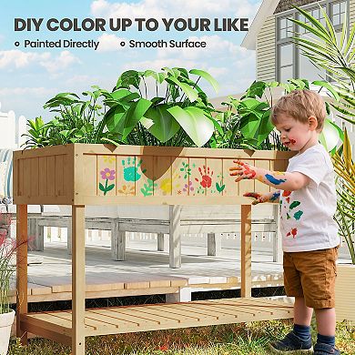 Outsunny Raised Wooden Garden Bed Grid Planter Stand with 8 Slots, Small Spaces