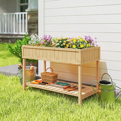 Outsunny Raised Wooden Garden Bed Grid Planter Stand with 8 Slots, Small Spaces