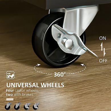 HOMCOM 41" Kitchen Storage Utility Island w/ Wheels, Drawers & Towel Rack,