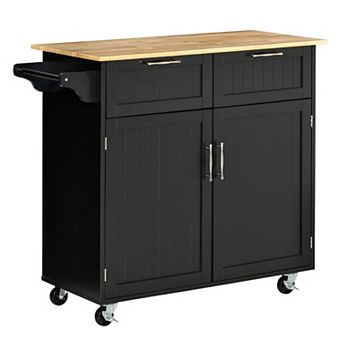 Modern Wooden Rolling Kitchen Island Storage Cart Serving Trolley W/ Towel Rack