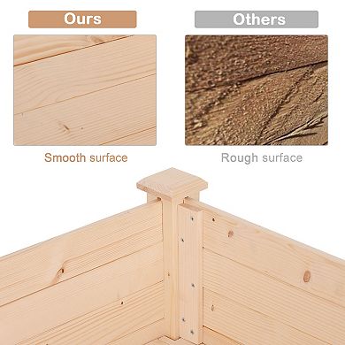 Outsunny 34'' Wooden Raised Garden Bed DIY Paint with 8 Drainage Holes Elevated Planter Box Stand for Backyard Natural