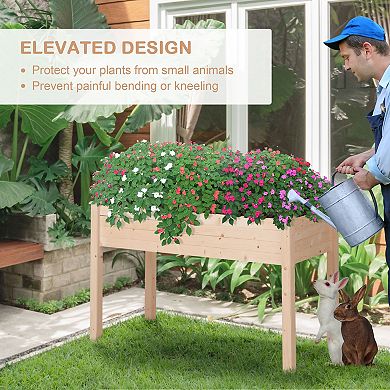 Outsunny 34'' Wooden Raised Garden Bed DIY Paint with 8 Drainage Holes Elevated Planter Box Stand for Backyard Natural