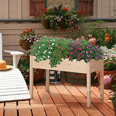 Outsunny 34'' Wooden Raised Garden Bed DIY Paint with 8 Drainage Holes Elevated Planter Box Stand for Backyard Natural