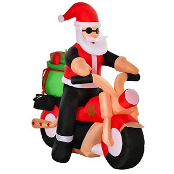 HOMCOM 5ft Christmas Inflatable Santa Claus Riding A Motorcycle with Toy Bag Outdoor Blow Up Yard Decoration with LED Lights Display