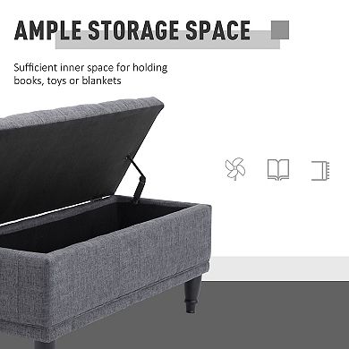 HOMCOM Large 42" Tufted Linen Fabric Ottoman Storage Bench With Soft Close Lid Beige