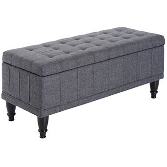 HOMCOM Fabric Storage Ottoman Shoe Bench Tufted Stool Lift Top Home Furniture