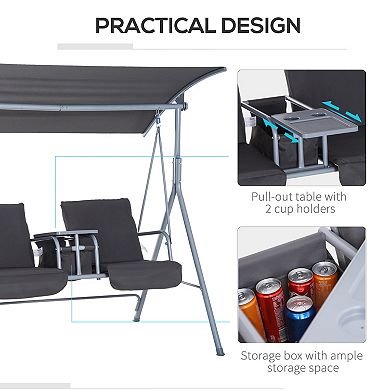 Outsunny 2 Person Porch Covered Swing Outdoor with Canopy Table and Storage Console Beige