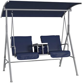 Outsunny 2 Person Porch Swing With Canopy, Table, Storage Console
