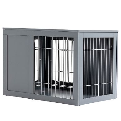 PawHut Furniture Style Indoor Dog Crate End Table Pet Cage Kennel with Double Doors and Locks for Small and Medium Dogs Grey