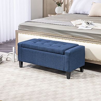 HOMCOM 52" Linen Upholstered Accent Ottoman Bench Cream White