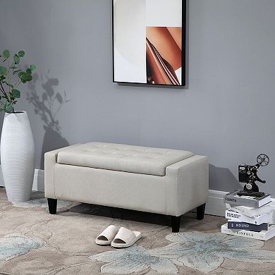 HOMCOM 52" Linen Upholstered Accent Ottoman Bench Cream White