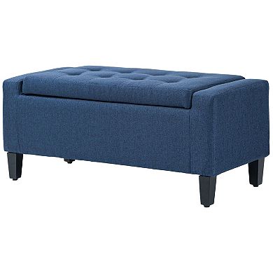 HOMCOM 52" Linen Upholstered Accent Ottoman Bench Cream White