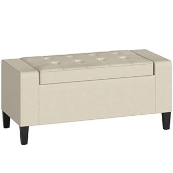 HOMCOM Rectangular Tufted Linen Storage Ottoman Bench with Flipping Top