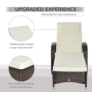 Outsunny Outdoor Rattan Wicker Chaise Lounge Chair with Height Adjustable Backrest and Durable Material Dark Coffee