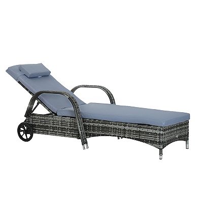 Outsunny Outdoor Rattan Wicker Chaise Lounge Chair with Height Adjustable Backrest and Durable Material Dark Coffee